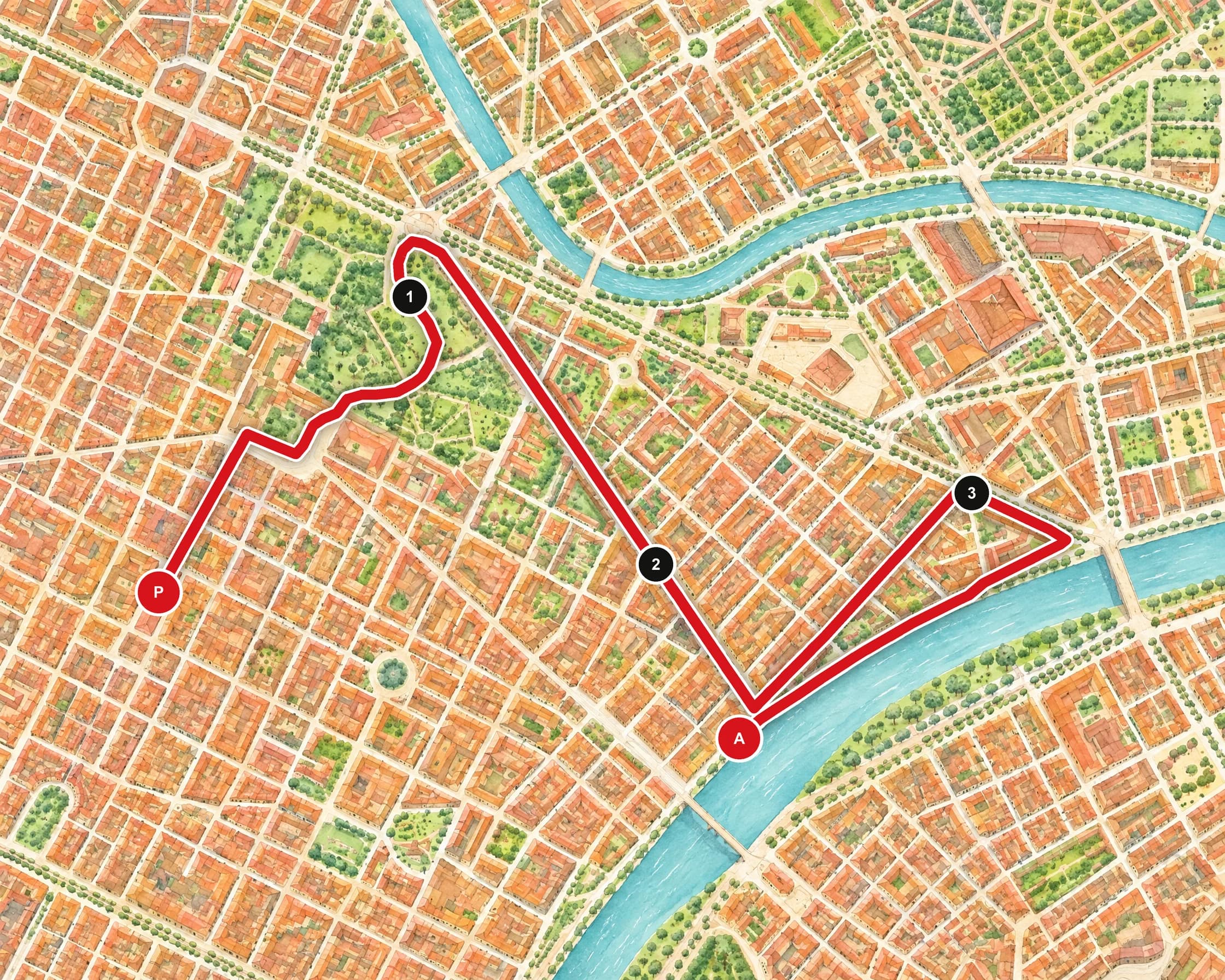 Mappa illustrata del percorso della Youth Race da Via Roma ai Murazzi del Po, a Torino